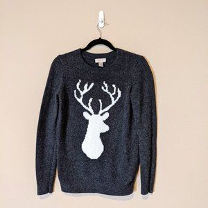 Ann Taylor LOFT Womens Grey Christmas Sweater Size XS White Reindeer